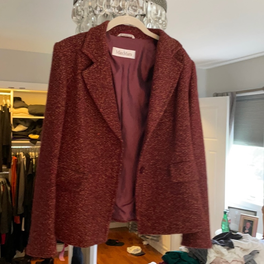 Max Mara Red and Brown Tweed Jacket